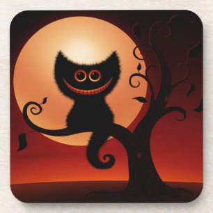 Whimsical lächelnd schwarze Katze Getränkeuntersetzer