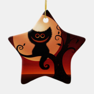 Whimsical lächelnd schwarze Katze Keramikornament