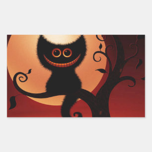 Whimsical lächelnd schwarze Katze Rechteckiger Aufkleber