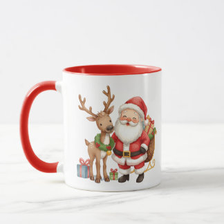 Whimsical lächelnder Weihnachtsmann mit Rentier. Tasse