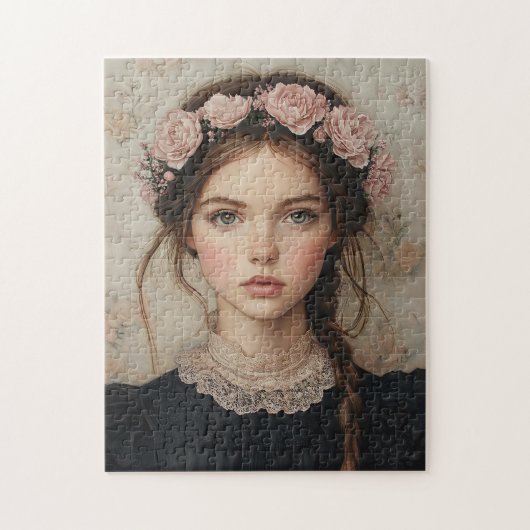Whimsical Lady in einer Blume Crown Portrait Puzzle (Vertikal)