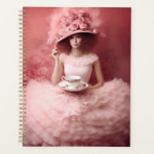 Whimsical Lady in Pink mit Teacup Planer (Vorderseite)