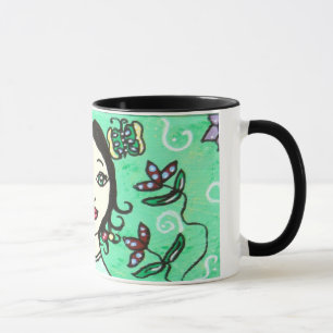 Whimsical Lady mit Hübschem floralen Hintergrund Tasse