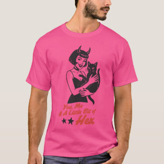 Whimsical Lady mit Katze und Er Nachricht retro T-Shirt