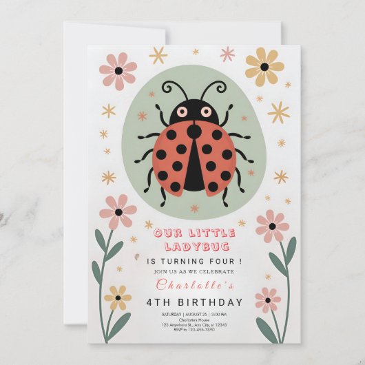 Whimsical Ladybug Birthday Einladung (Vorderseite)