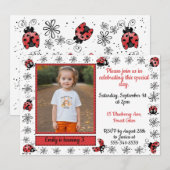 Whimsical Ladybug Foto Geburtstagseinladung Einladung (Vorne/Hinten)
