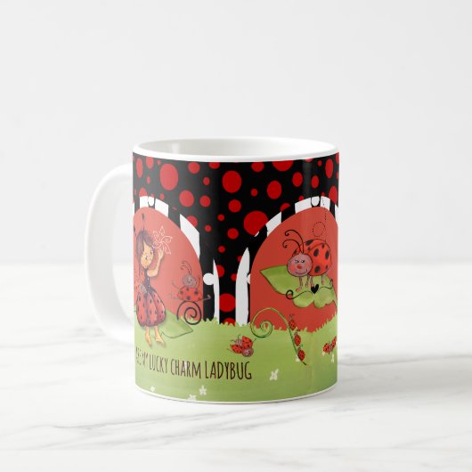 Whimsical Ladybug Garden "Lucky Charm" Wrap-Around Kaffeetasse (Vorderseite Links)