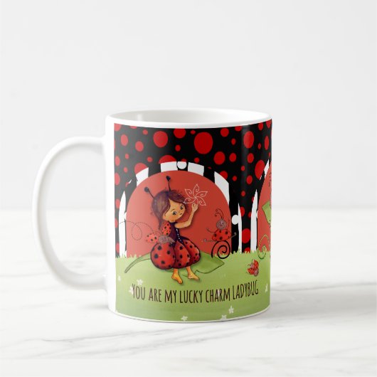 Whimsical Ladybug Garden "Lucky Charm" Wrap-Around Kaffeetasse (Links)