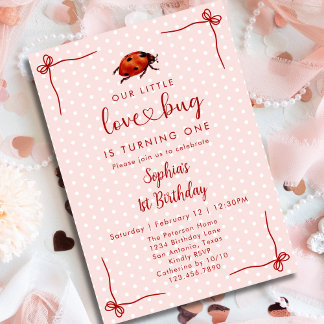 Whimsical Ladybug Love Bug Girl 1st Birthday Einladung
