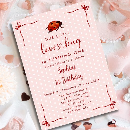 Whimsical Ladybug Love Bug Girl 1st Birthday Einladung