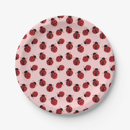 Whimsical Ladybug Pattern auf rosa Pappteller (Vorderseite)