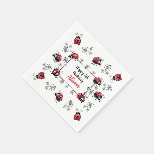 Whimsical Ladybugs Birthday Serviette (Ecke)