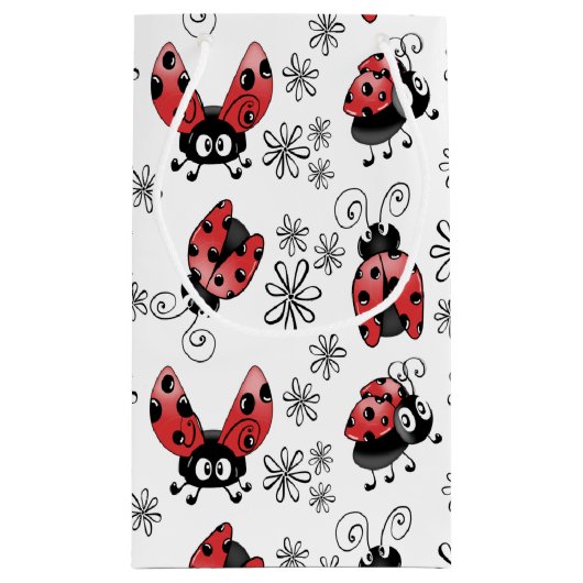 Whimsical Ladybugs mit Blume Kleine Geschenktüte (Rückseite)