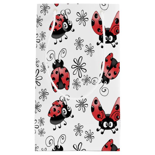 Whimsical Ladybugs mit Blume Kleine Geschenktüte (Vorderseite)