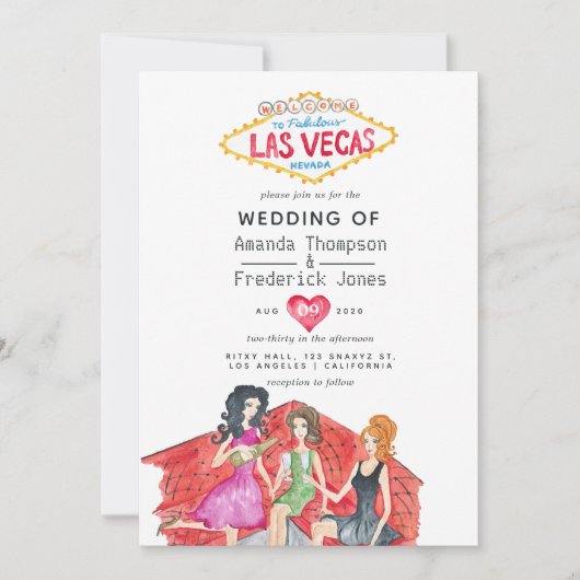 Whimsical Las Vegas Wedding Einladung (Vorderseite)
