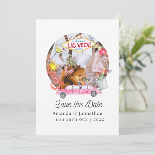 Whimsical Las Vegas Wedding Foto Save The Date (Stehend Vorderseite)