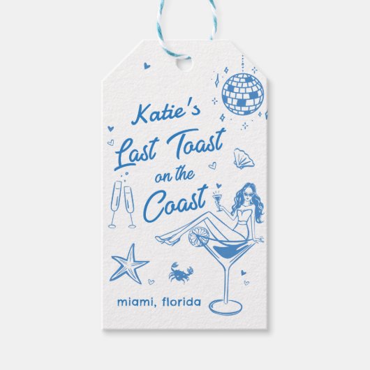 Whimsical Last Toast Coast Beach Bachelorette Geschenkanhänger (Vorderseite)