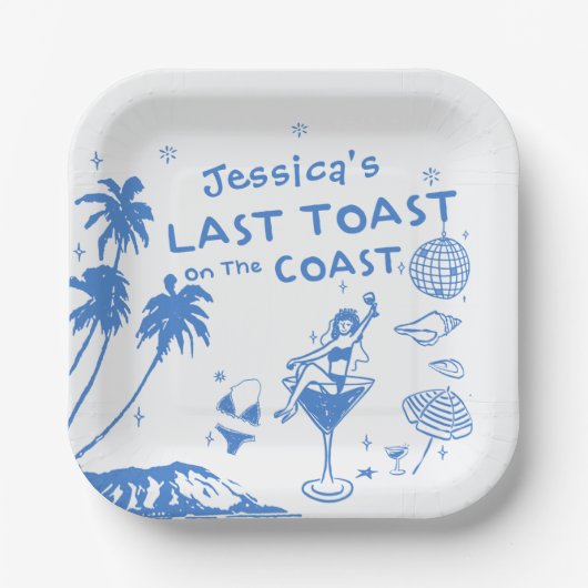 Whimsical Last Toast Coast Beach Bachelorette Pappteller (Vorderseite)