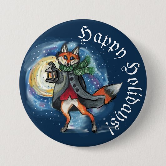 Whimsical Laternenfox im Schneeschuhwandern Button (Vorderseite)