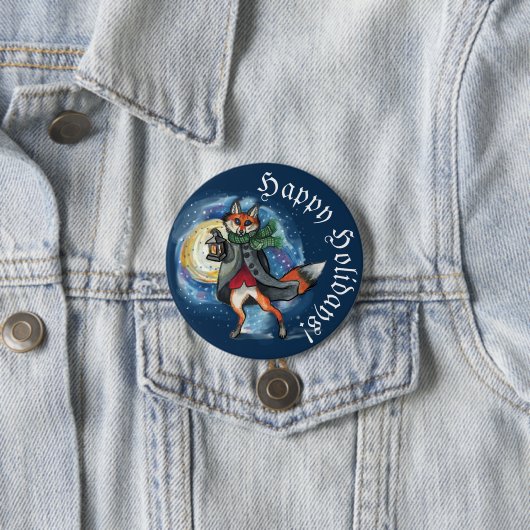 Whimsical Laternenfox im Schneeschuhwandern Button (Beispiel)
