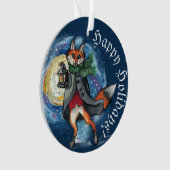 Whimsical Laternenfox im Schneeschuhwandern Ornament (Vorderseite)