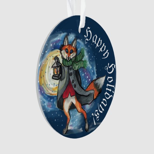 Whimsical Laternenfox im Schneeschuhwandern Ornament (Vorderseite)