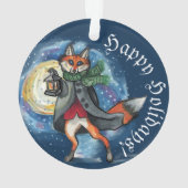 Whimsical Laternenfox im Schneeschuhwandern Ornament (Rückseite)