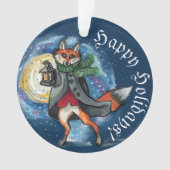 Whimsical Laternenfox im Schneeschuhwandern Ornament (Vorderseite)