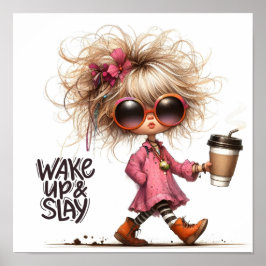 Whimsical Latte Girl Weckte Up & Slay Motivierend Poster