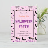 Whimsical Lauf weg mit mir Hexe & Bat Halloween Einladung (Stehend Vorderseite)