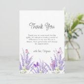 Whimsical Lavender Floral Butterfly Babydusche Dankeskarte (Stehend Vorderseite)