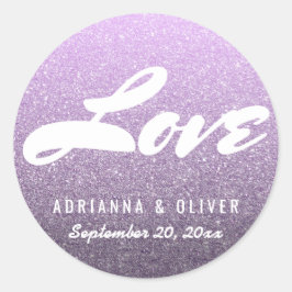Whimsical Lavender Glitzer Hochzeit Liebe Typograf Runder Aufkleber