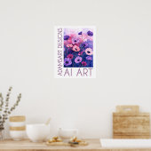 Whimsical Lavender & Pink Anemone Flower Garden Poster (Küche)