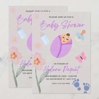 Whimsical Lavender Watercolor Baby Shower Invitati Einladung
