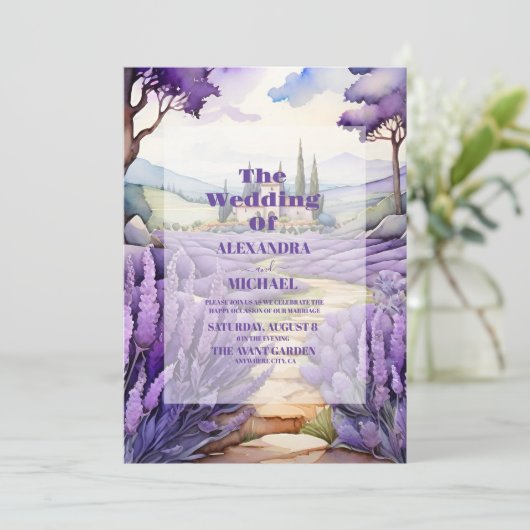 Whimsical Lavender Wedding Einladung (Stehend Vorderseite)