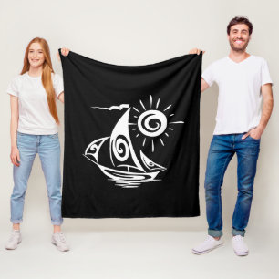 Whimsical Lazy Sailboat Black Fleecedecke