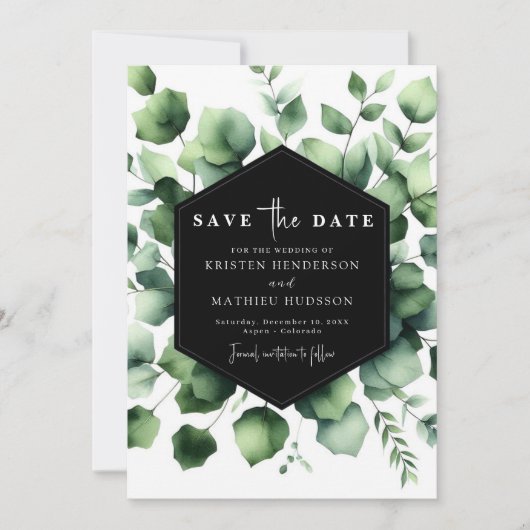 Whimsical Leaf Eukalyptus Digital Wedding Save The Date (Vorderseite)