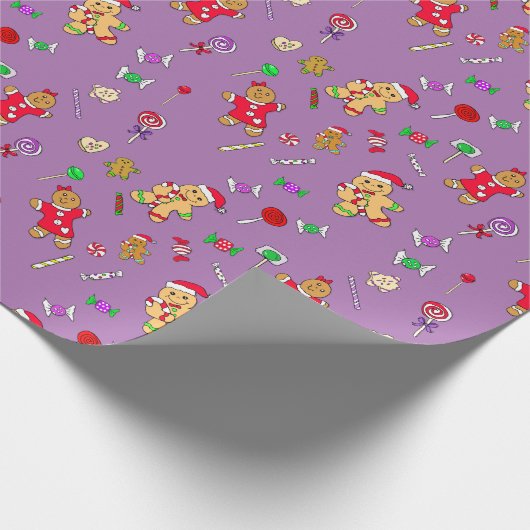 Whimsical Lebkuchen Männer und Weihnachtscreme Geschenkpapier (Ecke)