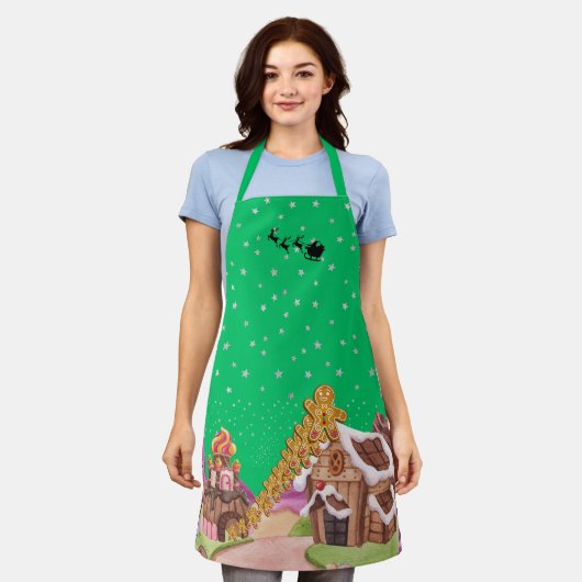 Whimsical Lebkuchen Weihnachtsgrün Schürze (Getragen)