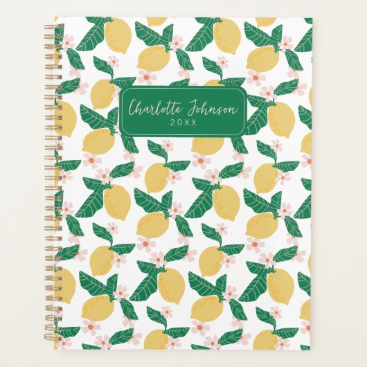 Whimsical Lemon Floral Personalized Planer (Vorderseite)
