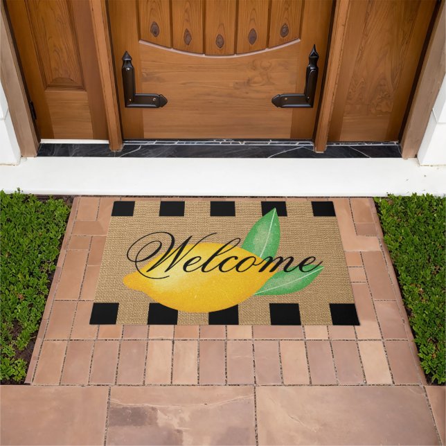 Whimsical Lemon Welcome Doormat – Faux Burlap Fußmatte (Außenbereich)