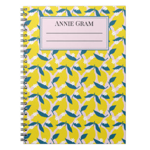 Whimsical Lemons & Blue Leaves Notizbuch Notizblock