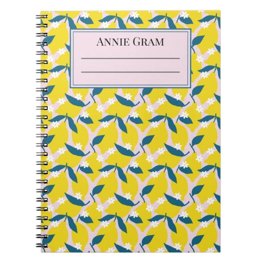 Whimsical Lemons & Blue Leaves Notizbuch Notizblock (Vorderseite)