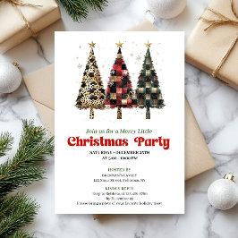 Whimsical leopard and plaid Christmas tree invite Einladung
