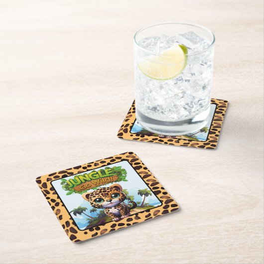 Whimsical Leopard Print Jungle Go Wild Kitty Cat � Rechteckiger Pappuntersetzer (Vor Ort)