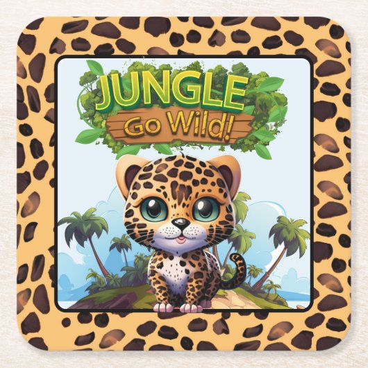 Whimsical Leopard Print Jungle Go Wild Kitty Cat � Rechteckiger Pappuntersetzer (Vorderseite)