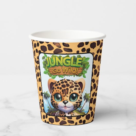 Whimsical Leopard Zoo Animal Cat Jungle GO WILD 🐆 Pappbecher (Vorderseite)