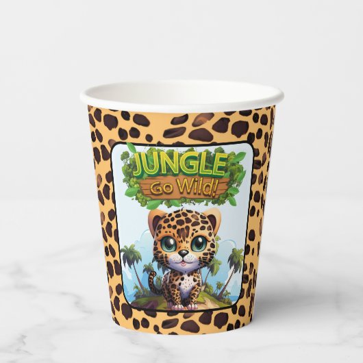 Whimsical Leopard Zoo Animal Cat Jungle GO WILD 🐆 Pappbecher (Rückseite)