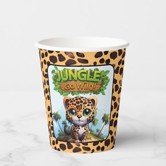 Whimsical Leopard Zoo Animal Cat Jungle GO WILD 🐆 Pappbecher (Vorderseite)