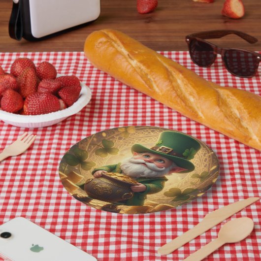 Whimsical Leprechaun Gold Pot Paper Plate Pappteller (Picknick)